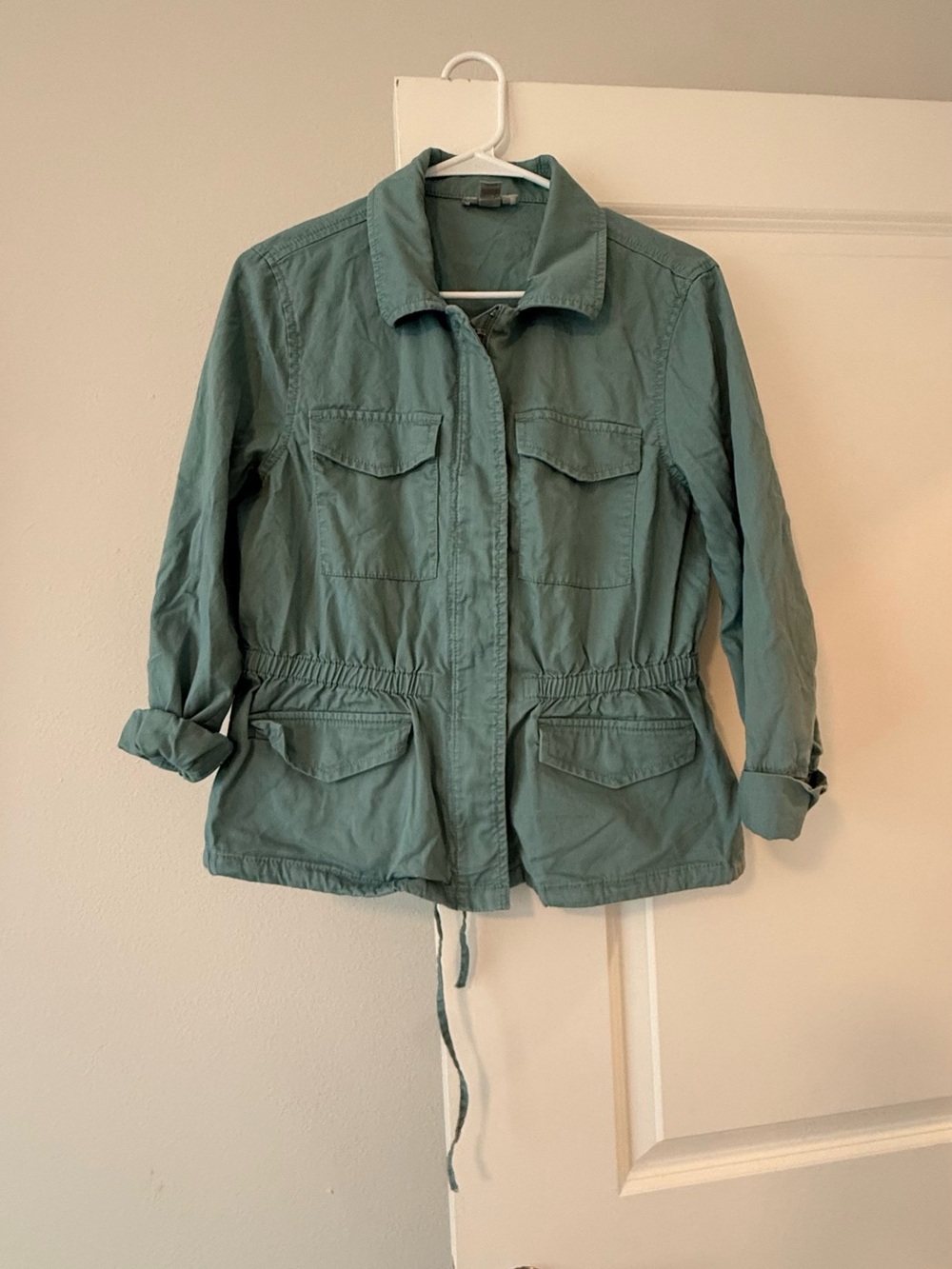 LOFT Sage Green Utility Jacket Size MCinch Waist Military Cargo Anorak Coat❤️ - Picture 3 of 7